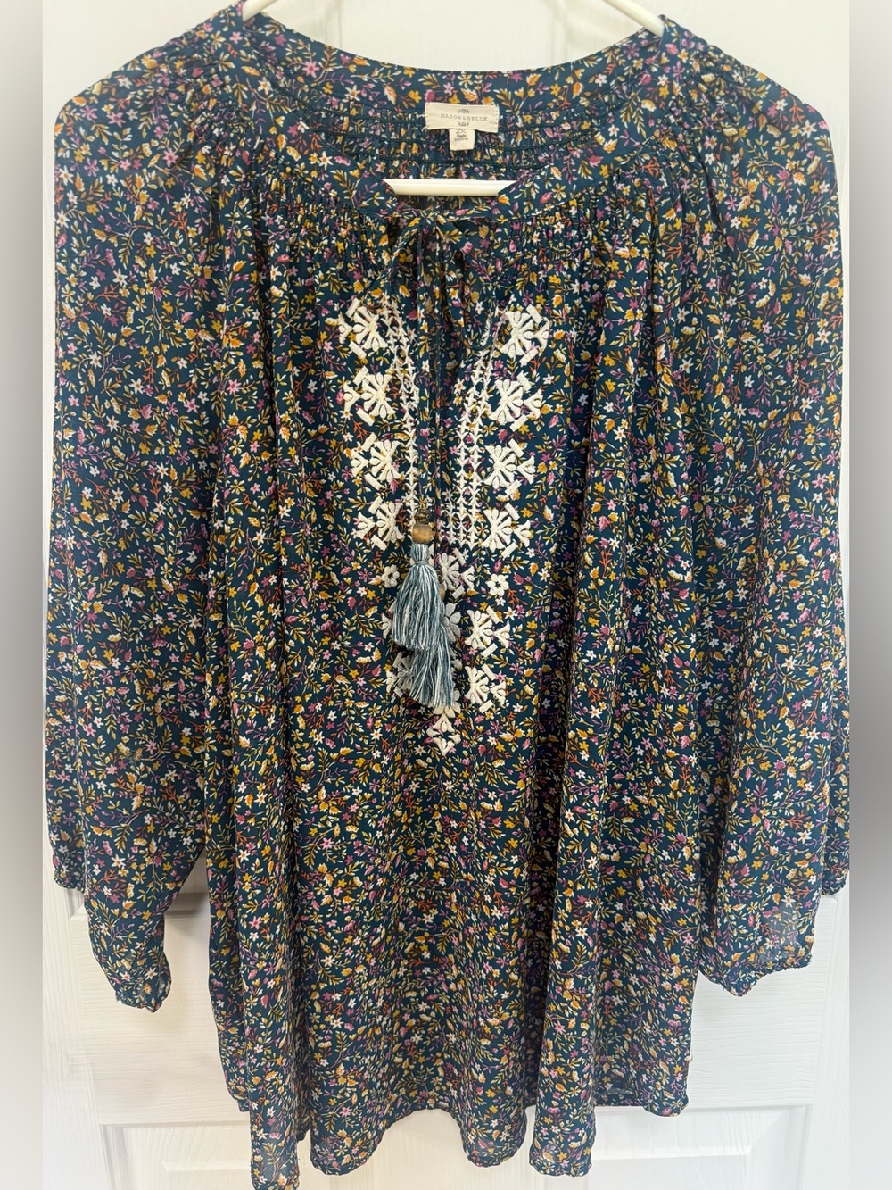 Mason & Belle Boho Floral Embroidered Peasant Blouse.